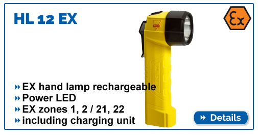 Explosion-proof Acculux HL 12 EX angle light with charging station for EX zones 1,2,21,22, including charging station