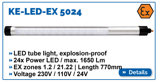 KE-LED-EX 5024 - Bright explosion-proof tube light, max. 1650 lumens, for EX zone 1,2,21,22, waterproof IP68.