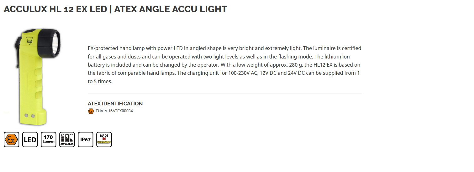 Acculux HL 12 EX - ex-proof rechargeable hand lamp
