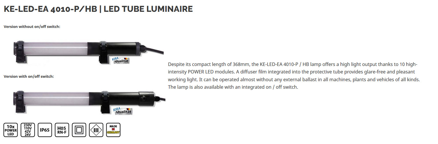 KE-LED-EA 4010-HB - LED machine lamp / tube luminaire IP65