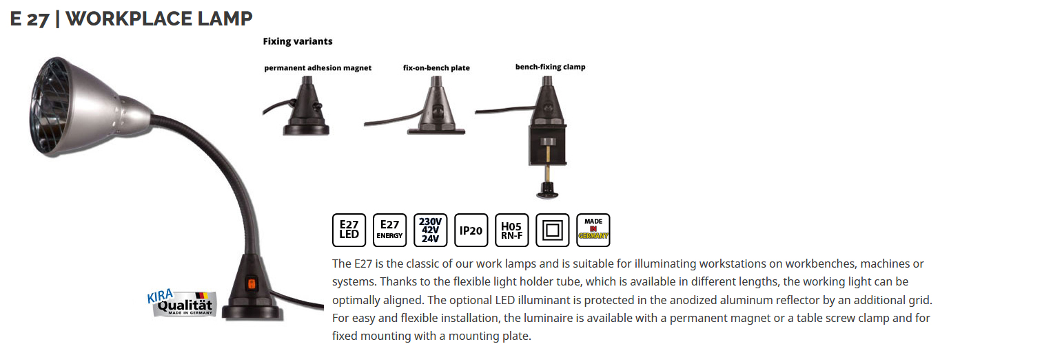 E 27 - workplace lamp with flexible lightholder
