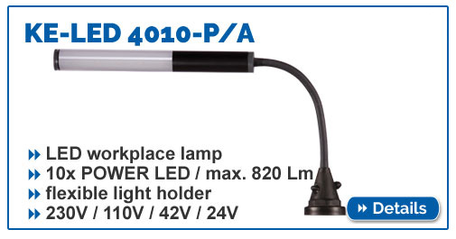 Workplace light KE-LED 4010 P/A with 10 power LEDs for max. 820 lumens, flexible light holder.