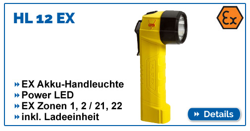 Ex-geschützte Winkelleuchte Acculux HL 12 EX mit Ladestation für EX-Zonen 1,2,21,22, inkl. Ladestation