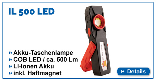 Wiederaufladbare Taschenlampe Acculux IL 500 mit 500 Lumen und Magnetbefestigung