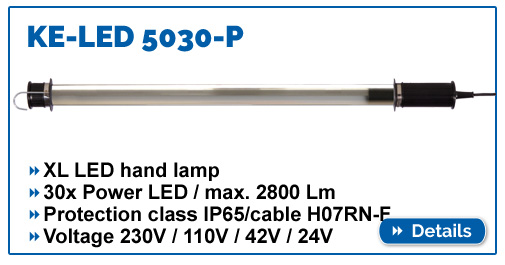 KE-LED 5030 XL LED hand lamp with high brightness, IP65, max. 2800 lumens, for 230V / 110V / 42V / 24V