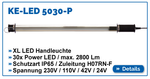 KE-LED 5030 XL LED Handleuchte mit hoher Helligkeit, IP65, max. 2800 Lumen, für 230V / 110V / 42V / 24V.