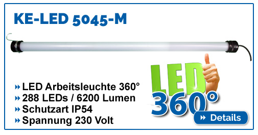 KE-LED 5045/M: Rundstrahlende LED Arbeitsleuchte mit 6200 Lumen, IP54, 230V. Ideal für Maler und Gipserarbeiten.