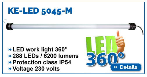 KE-LED 5045/M: Omnidirectional LED work light with 6200 lumens, IP54, 230V. Ideal for painters and plasterers.