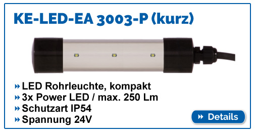 LED Maschinenleuchte KE-LED-EA 3003, kompakt, IP54, 250 Lumen, 24V Spannung.