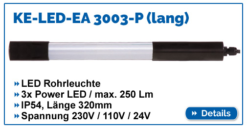 LED Maschinenleuchte KE-LED-EA 3003, IP54, 250 Lumen, 230V / 110V / 24V. Helle Beleuchtung für Maschinen.