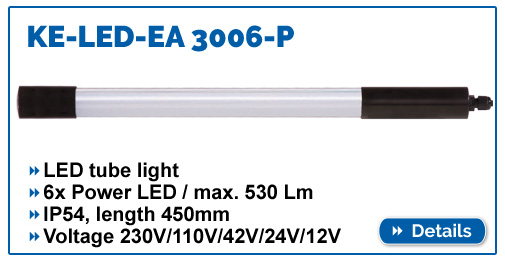 LED machine light KE-LED-EA 3006, IP54, 250 lumens, 230V / 110V / 42V / 24V. Bright lighting for machines.