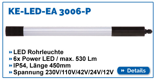 LED Maschinenleuchte KE-LED-EA 3006, IP54, 250 Lumen, 230V / 110V / 42V / 24V. Helle Beleuchtung für Maschinen.