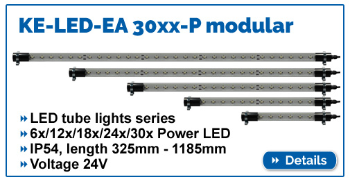 KE-LED-EA 30xx - modular LED machine light series, 24V voltage, lengths from 325mm - 1185mm and 30mm diameter
