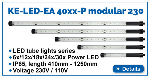 KE-LED-EA 40xx - modular LED machine light series, 230V/110V voltage, lengths from 410mm - 1250mm and 40mm diameter