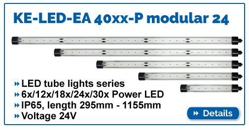 KE-LED-EA 40xx - modular LED machine light series, 24V voltage, lengths from 295mm - 1155mm and 40mm diameter