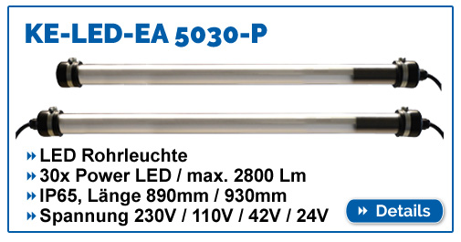 LED Maschinenleuchte KE-LED-EA 5030, IP65, wahlweise mit Durchgangsverdrahtung, erhältlich in 230V / 110V / 42V / 24V.