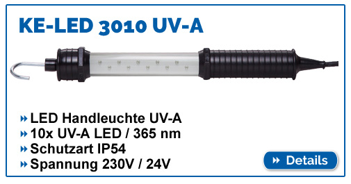 UVA LED Handleuchte KE-LED 3010 mit 10x UV-A LED Modul, Wellenlänge 365 nm