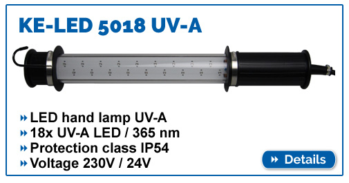 UVA LED hand lamp KE-LED 5018 with 18x UV-A LED module, wavelength 365 nm