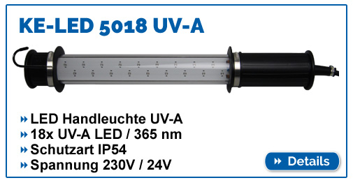 UVA LED Handleuchte KE-LED 5018 mit 18x UV-A LED Modul, Wellenlänge 365 nm