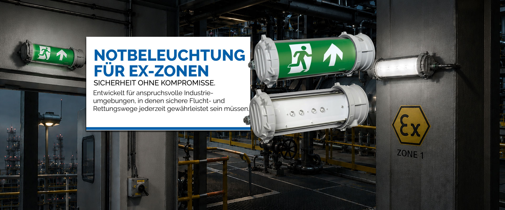 Notfallleuchten ex-geschützt für EX Zonen 1, 2, 21, 22